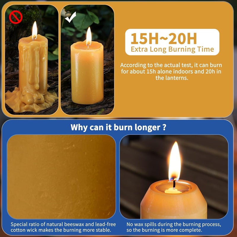 NOMFIX 20Pack 15H+ Natural Beeswax Candles Emergency Long Burning [18H+ Inside Candle Lanterns], 3“ Small Bees Wax Pillar Candle Bulk, Survival Candles for Power Outage, Camping, Hurricane - Image 4